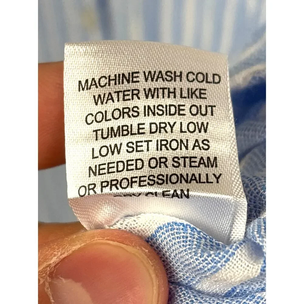 Hester & Orchard Womens L Blue White Stripe Button Up Casual Soft Dress Shirt - Picture 6 of 6